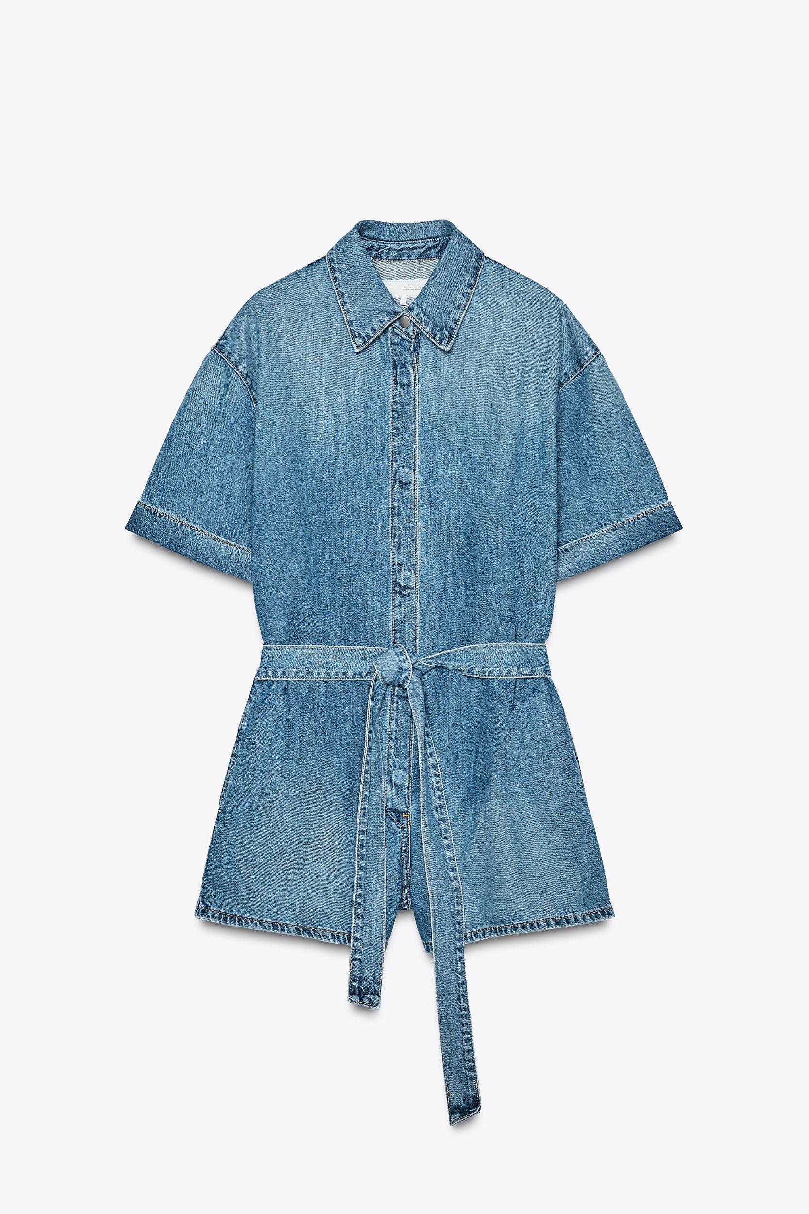 BELTED TRF DENIM SHORTS JUMPSUIT Product Image