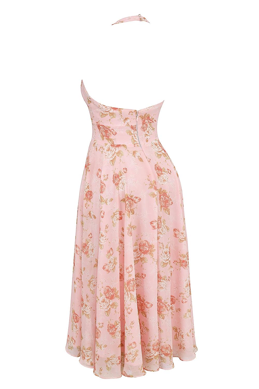 Solada  english vintage rose print georgette halter sundress Product Image