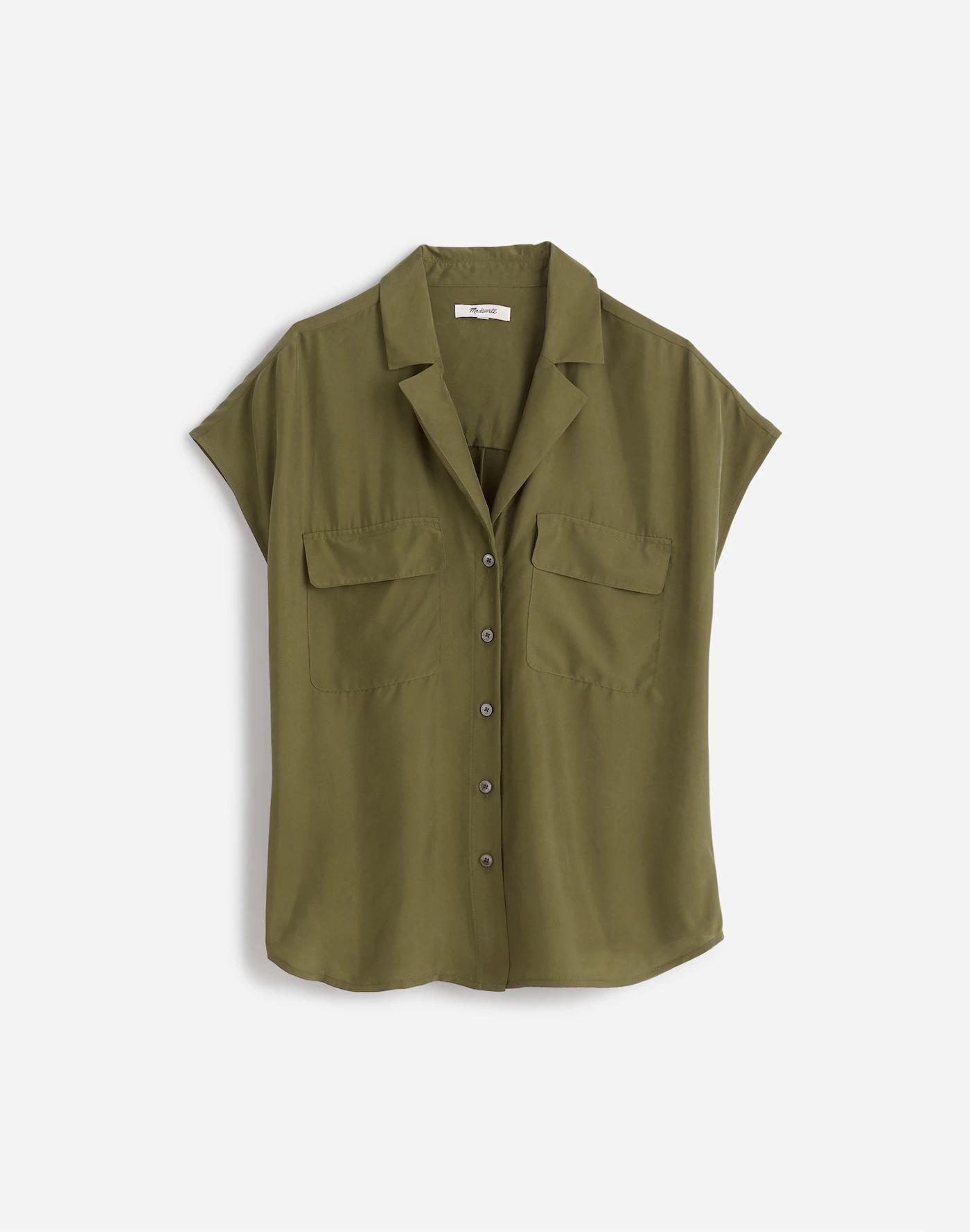 Silk Drapey Patch-Pocket Sleeveless Shirt Product Image