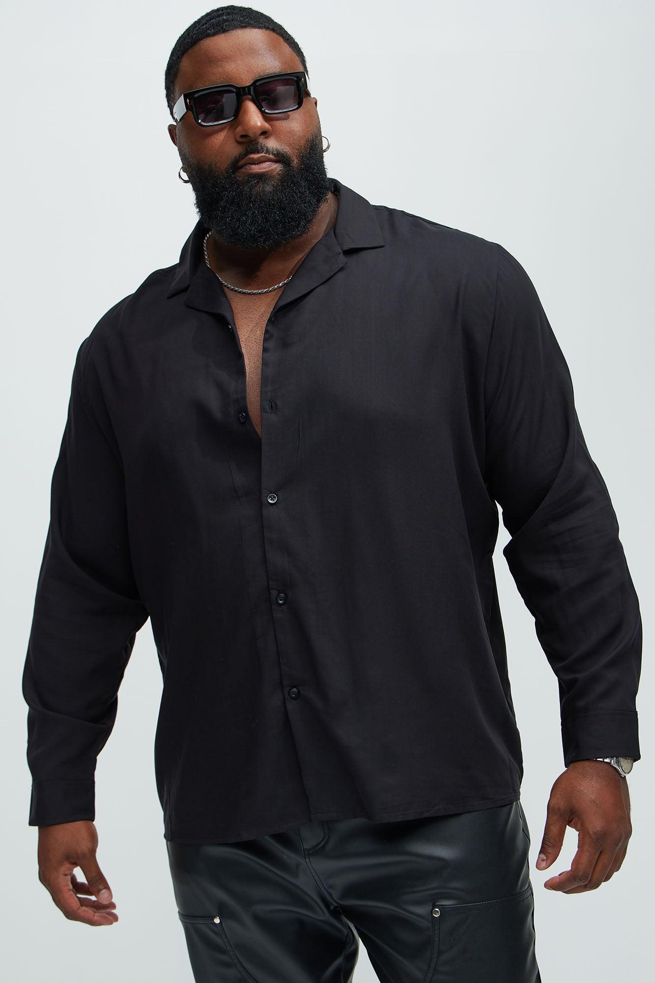 Dawson Relaxed Long Sleeve Button Up Shirt - Black Product Image
