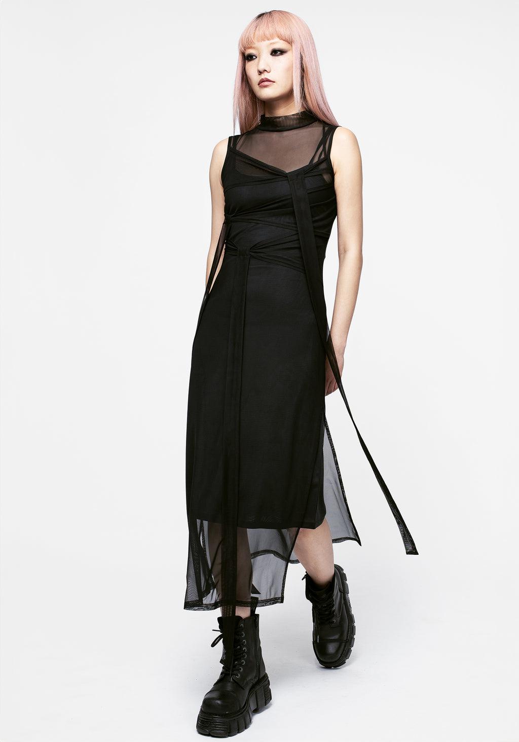 Madison Ruched Mesh Midaxi Dress Product Image