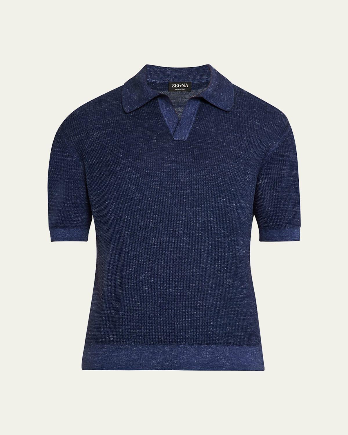 Mens Waffle-Knit Short-Sleeve Polo Sweater Product Image