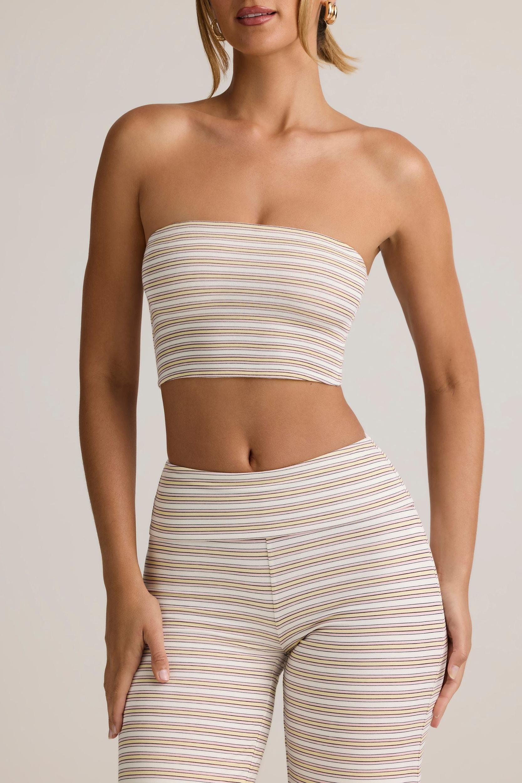 Modal Strapless Crop Top in Pink Yellow Stripe Product Image
