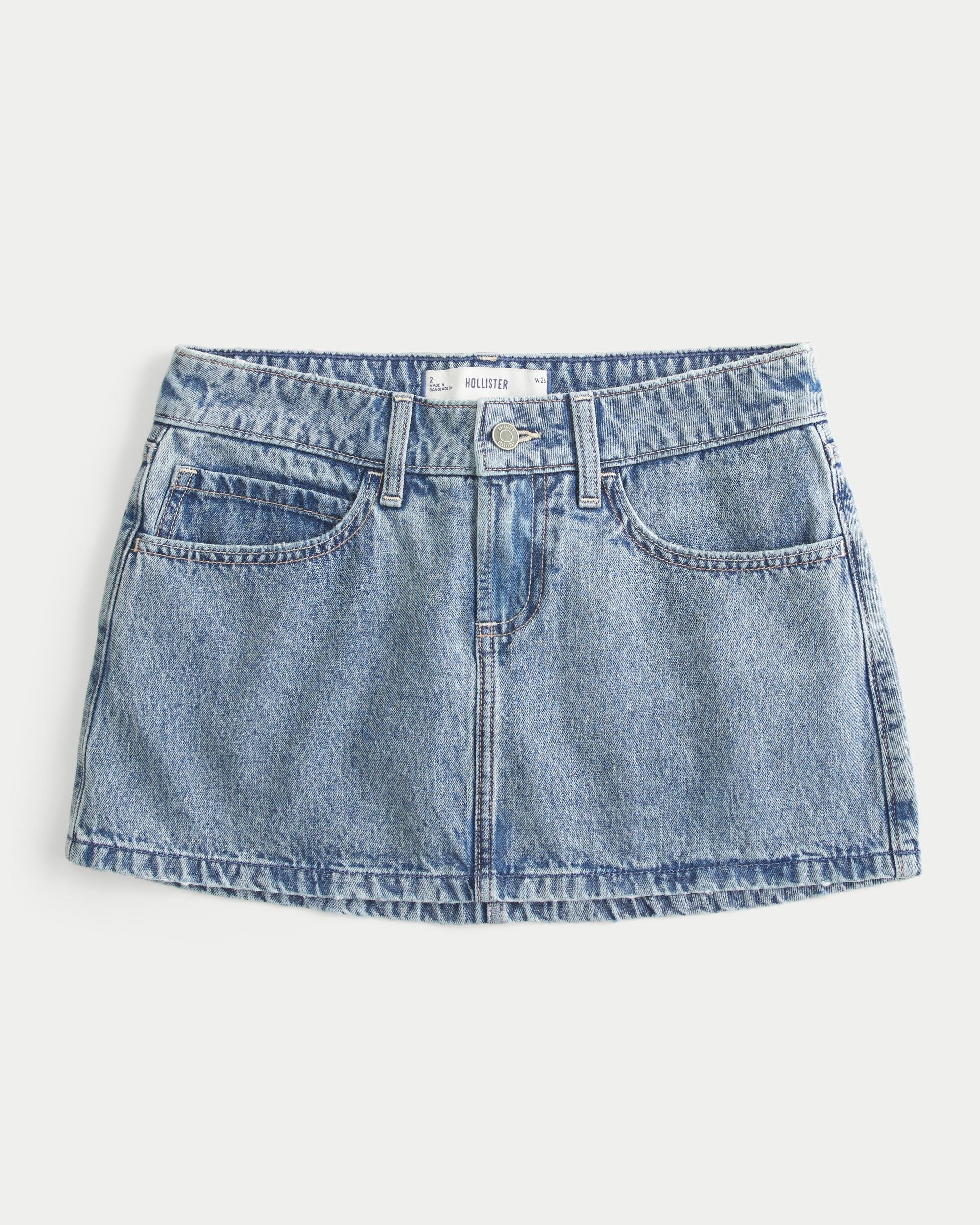Low-Rise Medium Wash Star Applique Denim Mini Skort Product Image
