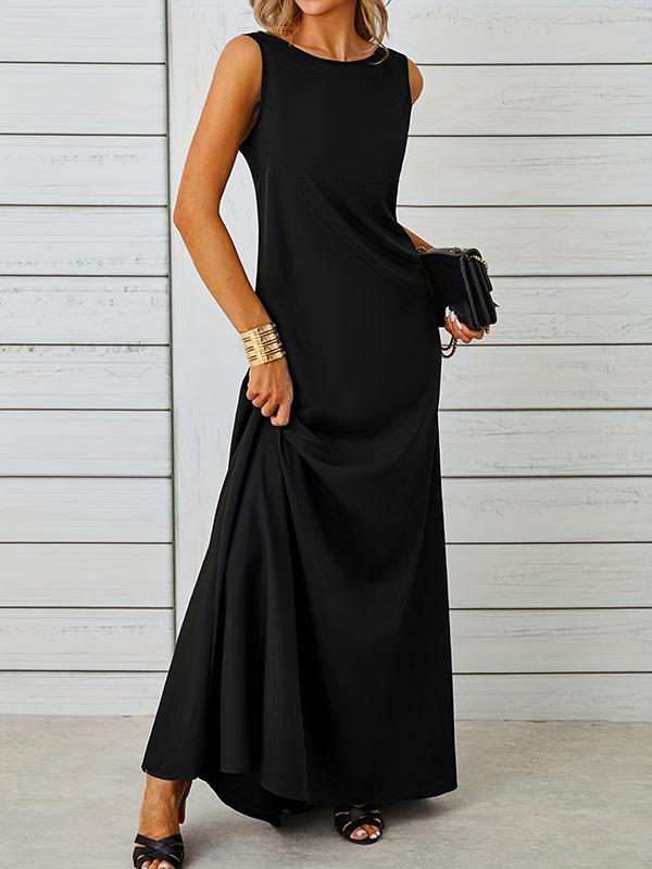 A-Line Loose Solid Color Round-Neck Maxi Dresses Product Image