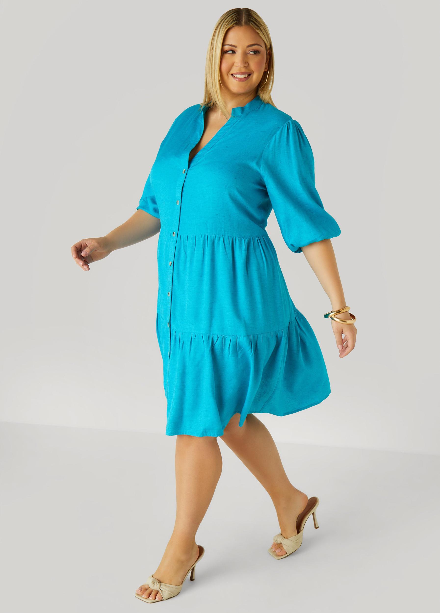 Plus Size Flounced Woven Shirtdress Ashley Stewart Product Image