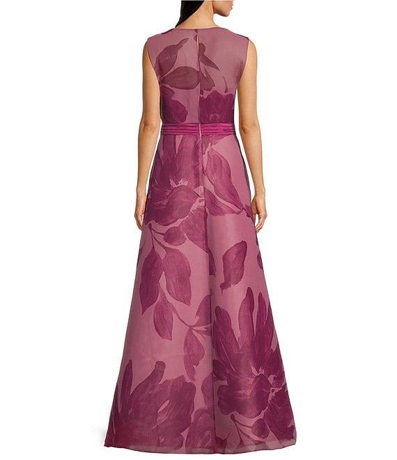 Kay Unger Tess Chiffon Floral Print Crew Neck Sleeveless Pleated Waistband Blouson Gown Product Image