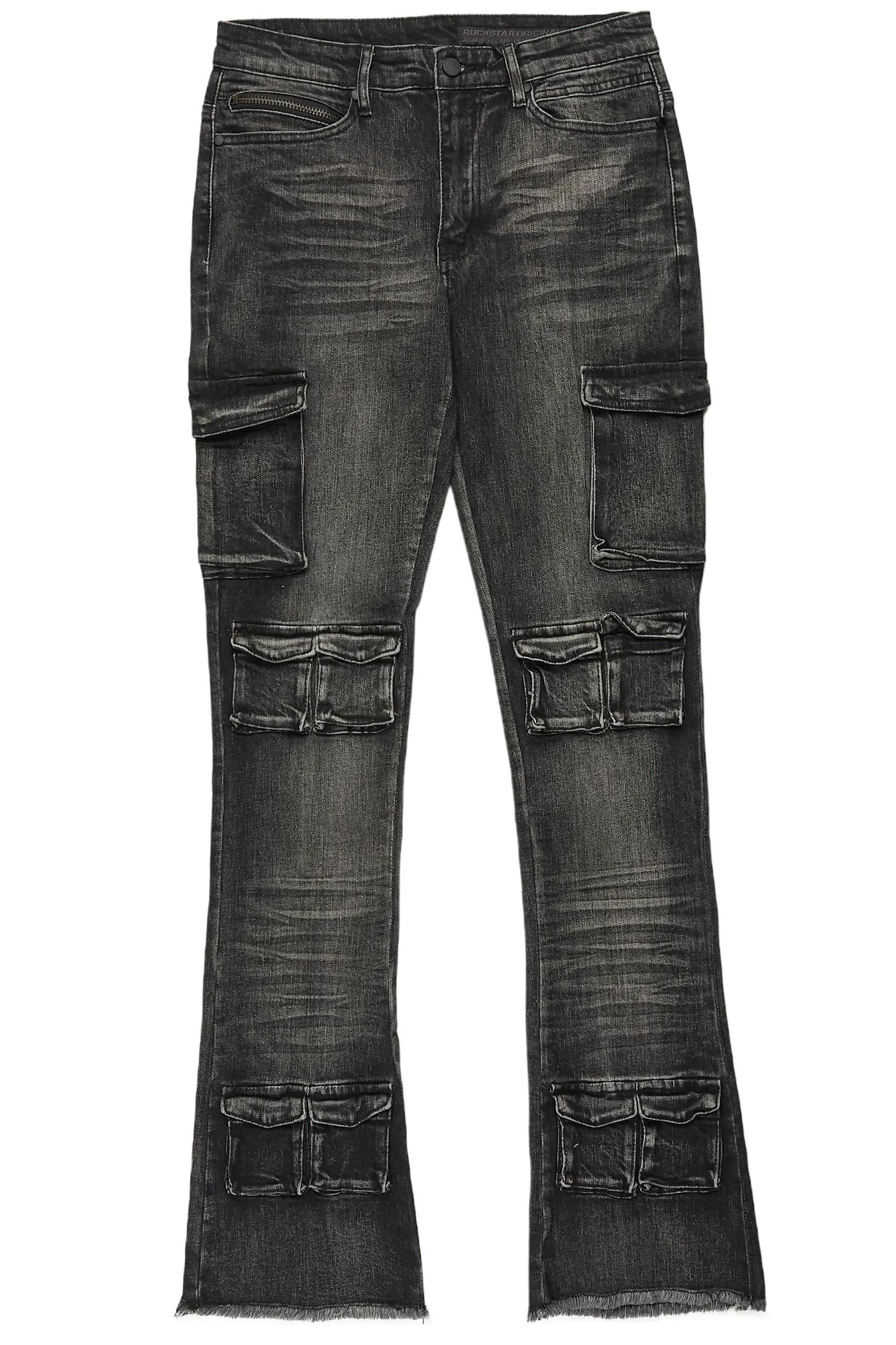 Feodor Dark Grey Stacked Flare Cargo Jean Male Product Image