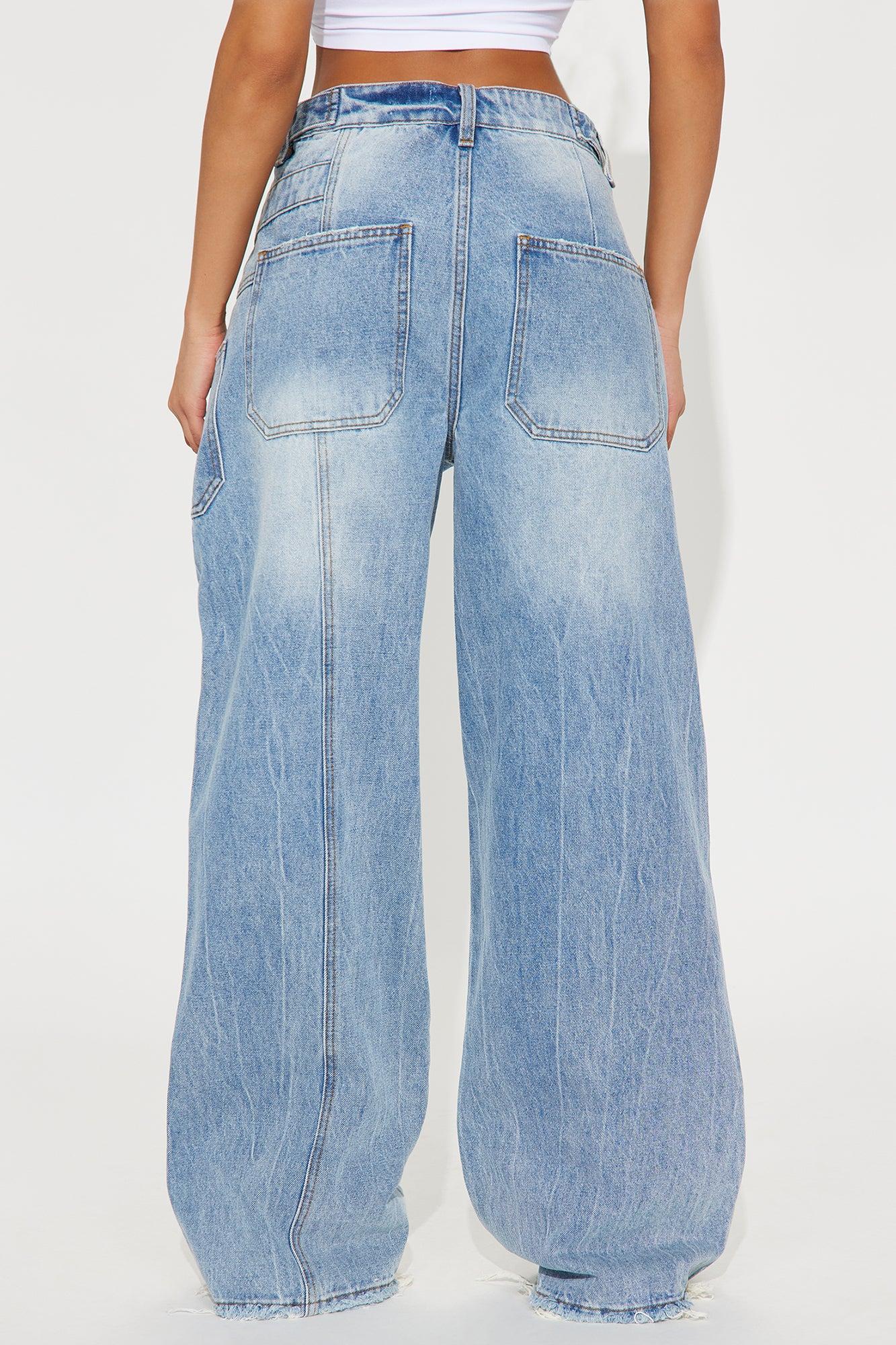 All The Best Womens Crossover Loose Wide Leg Jeans - Light Wash Product Image