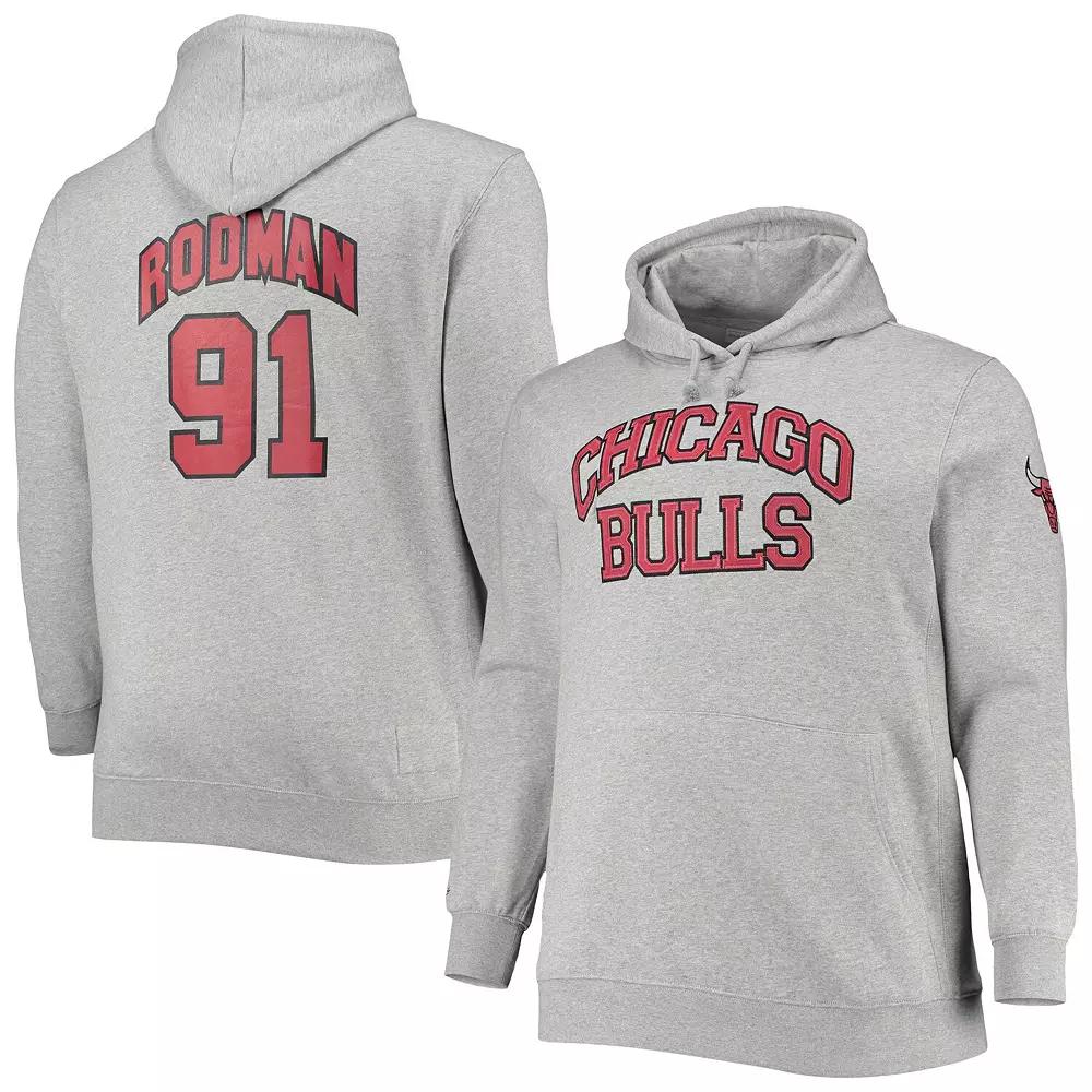 Men's Mitchell & Ness Dennis Rodman Heathered Gray Chicago Bulls Big & Tall Name & Number Pullover Hoodie, Size: 5XB, Grey Product Image