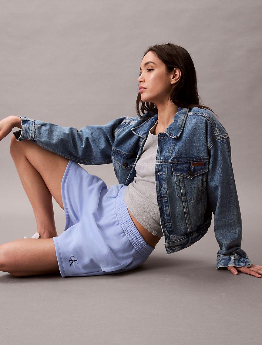 Calvin Klein Womens Monologo Fleece Pull-On Shorts - Blue Product Image