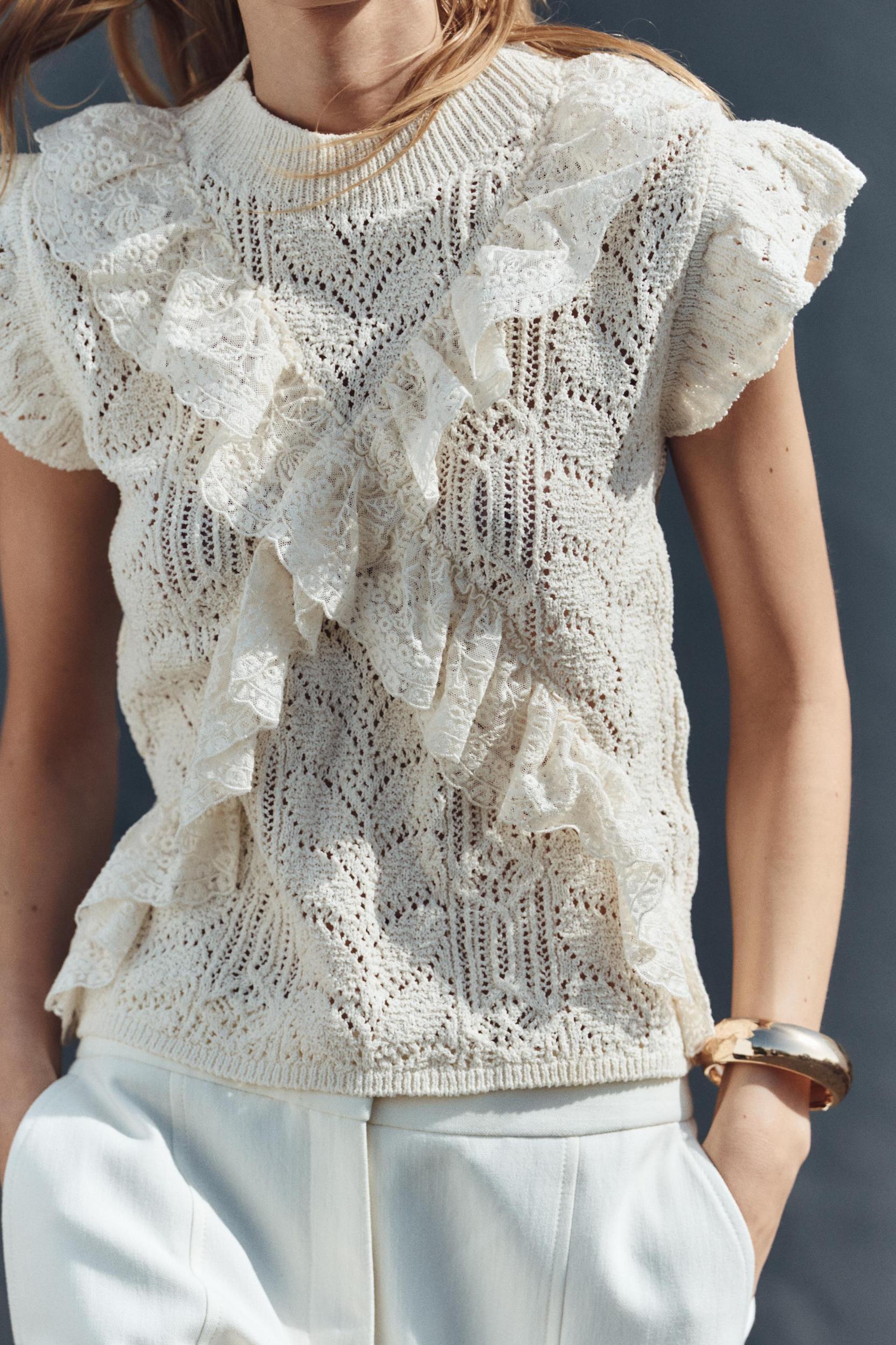 POINTELLE RUFFLED KNIT TOP Product Image