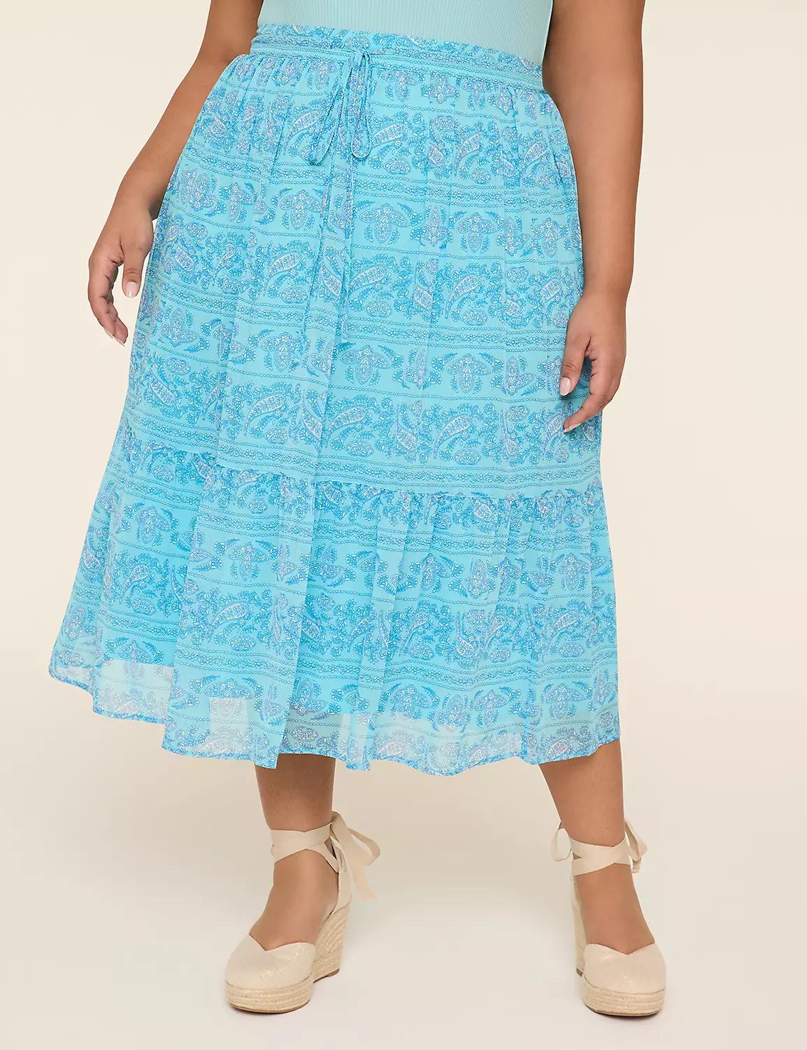 Drawstring-Waist Tiered Midi Skirt Product Image