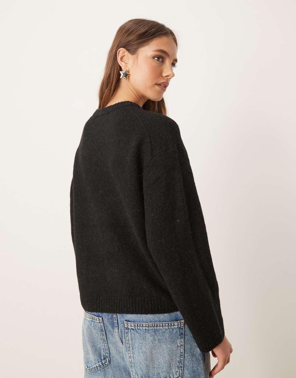 Gina Tricot soft knit sweater in black Product Image