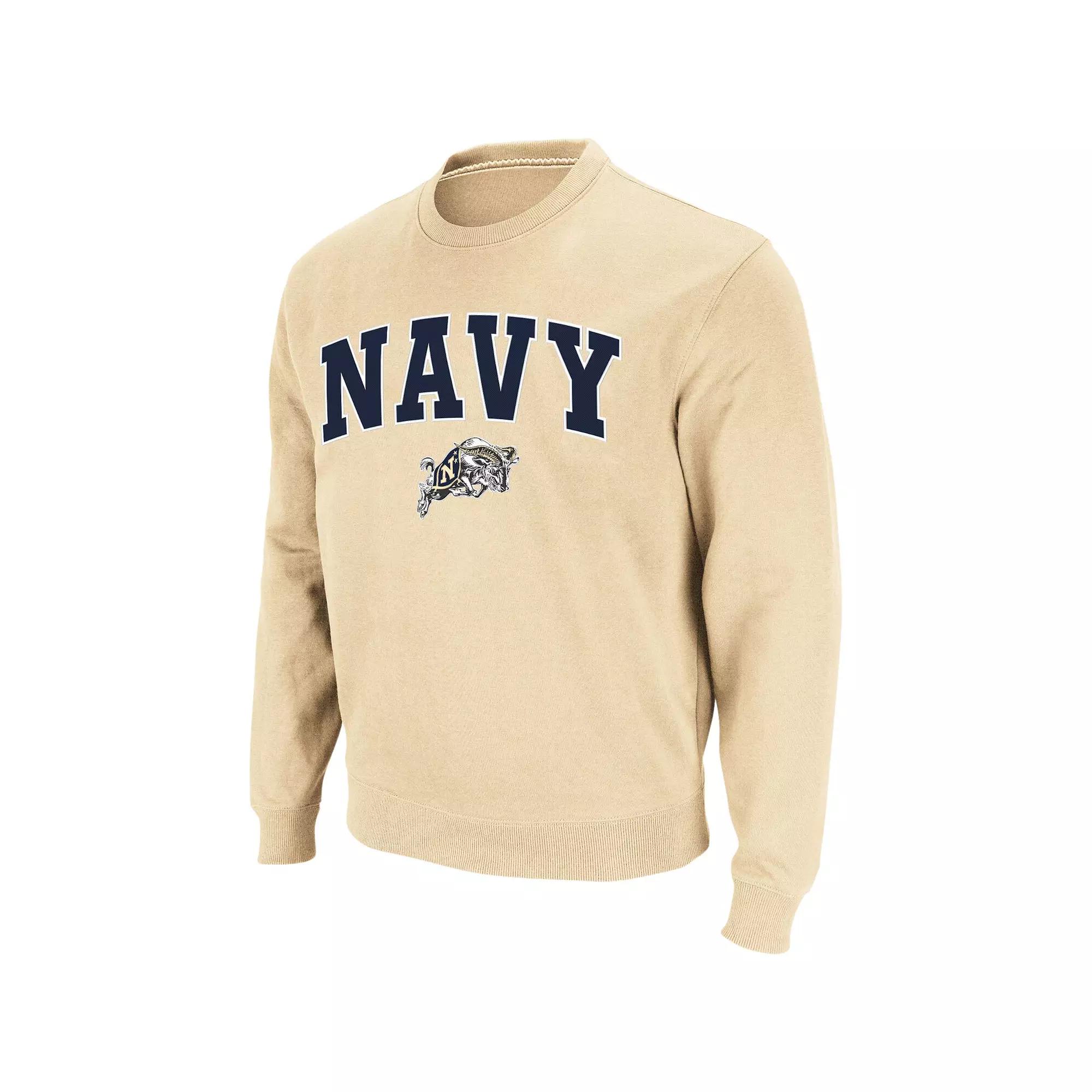 Men's Colosseum Gold Navy Midshipmen Arch & Logo Crew Neck Sweatshirt, Size: Large Product Image