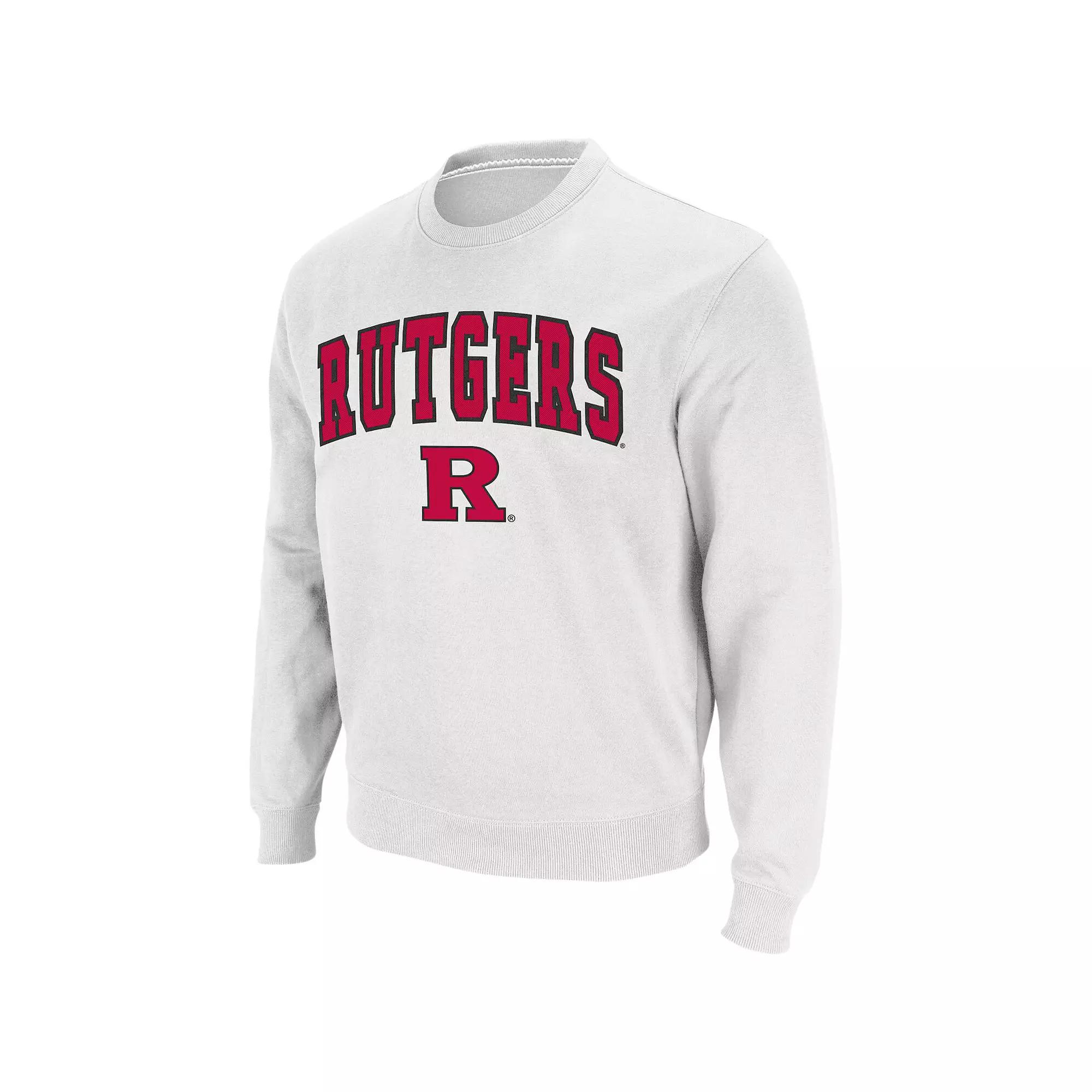 Men's Colosseum White Rutgers Scarlet Knights Arch & Logo Crew Neck Sweatshirt,  Product Image
