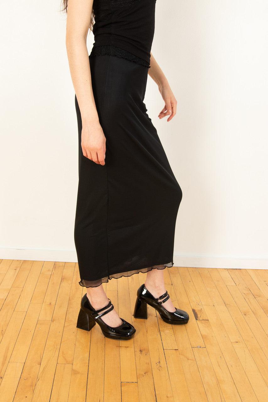 Black Mesh Midi Skirt Product Image