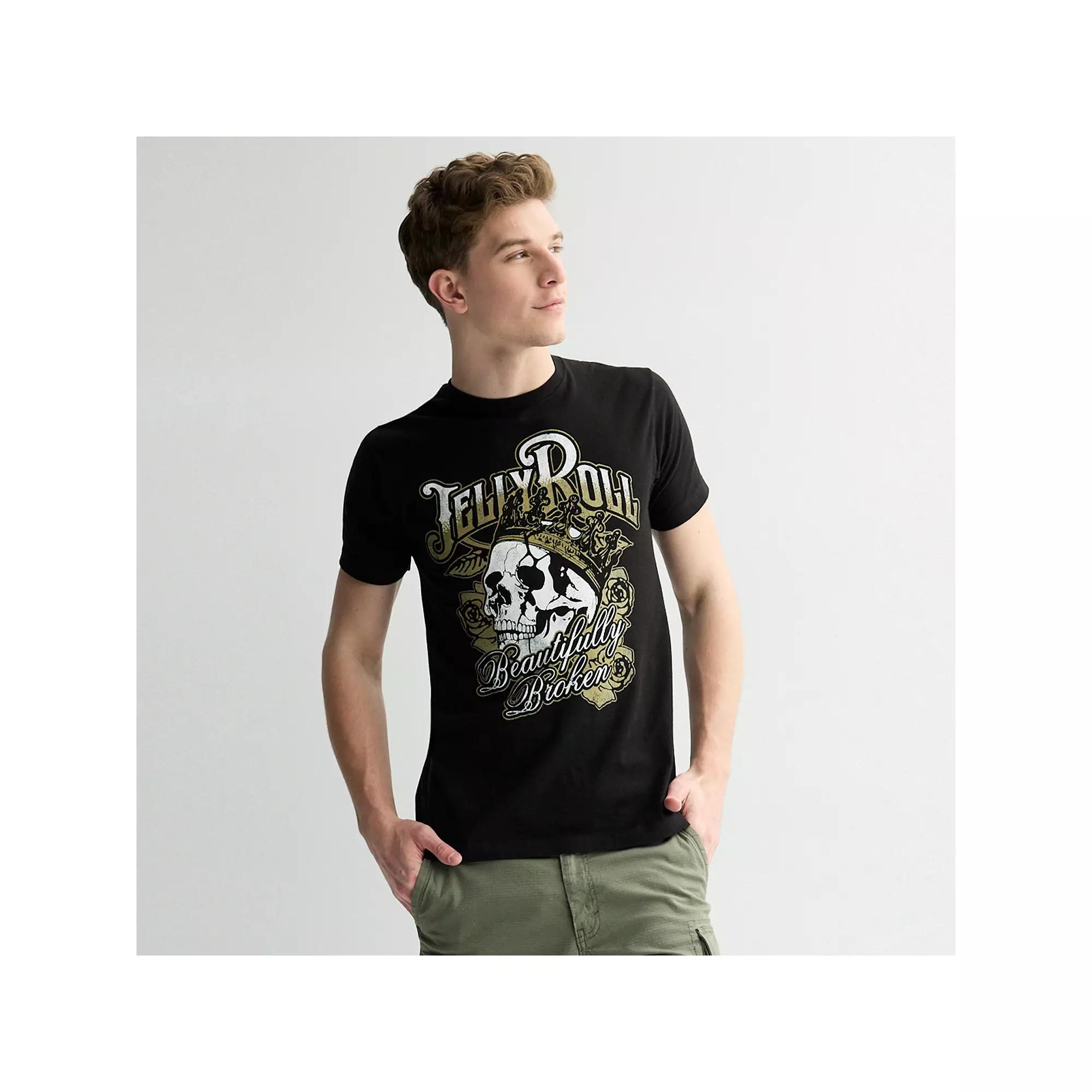 Men's Jelly Roll "Beautifully Broken" Skull and Flowers Graphic Tee,  Product Image