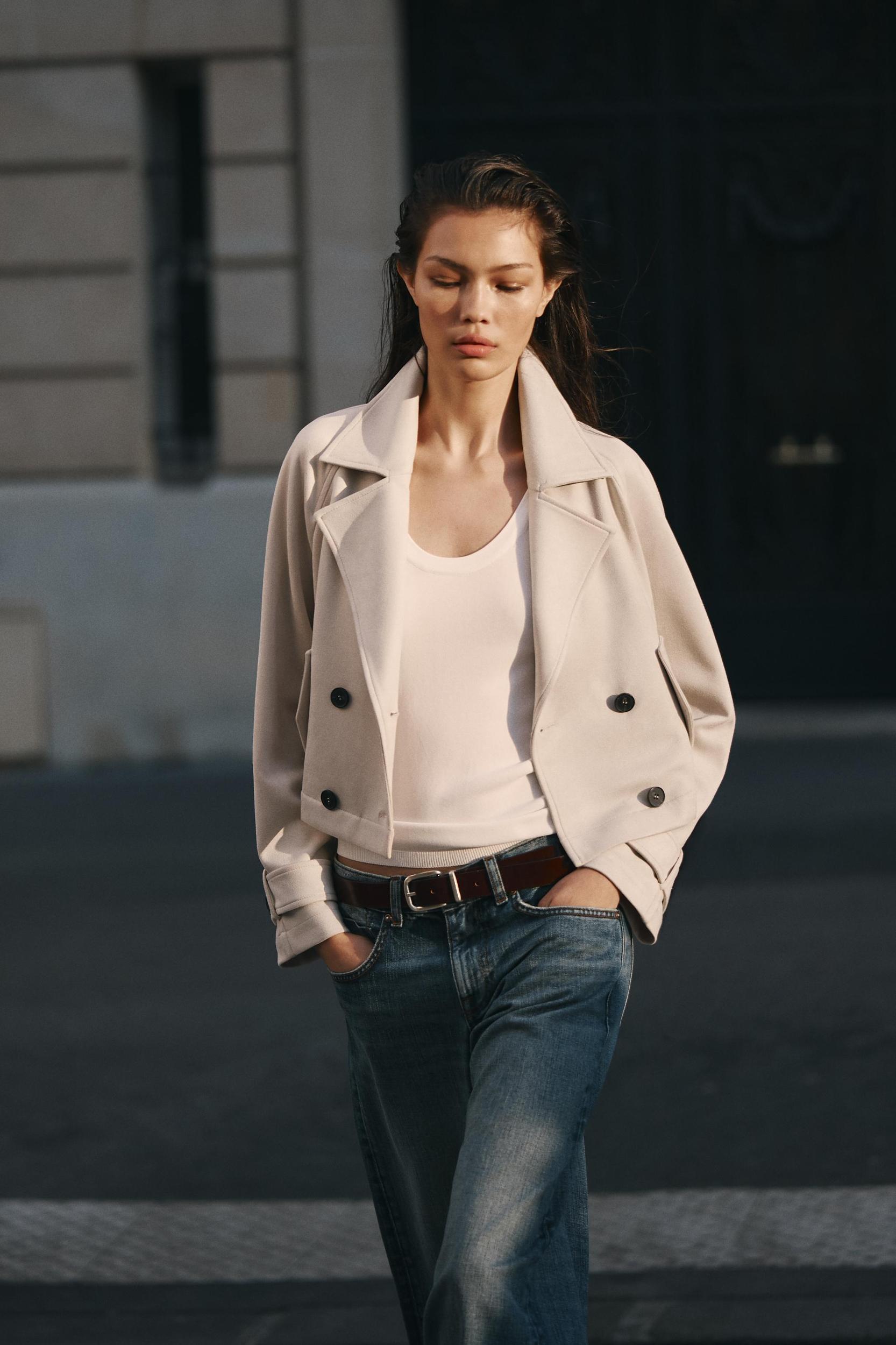 SHORT FAUX SUEDE TRENCH COAT Product Image