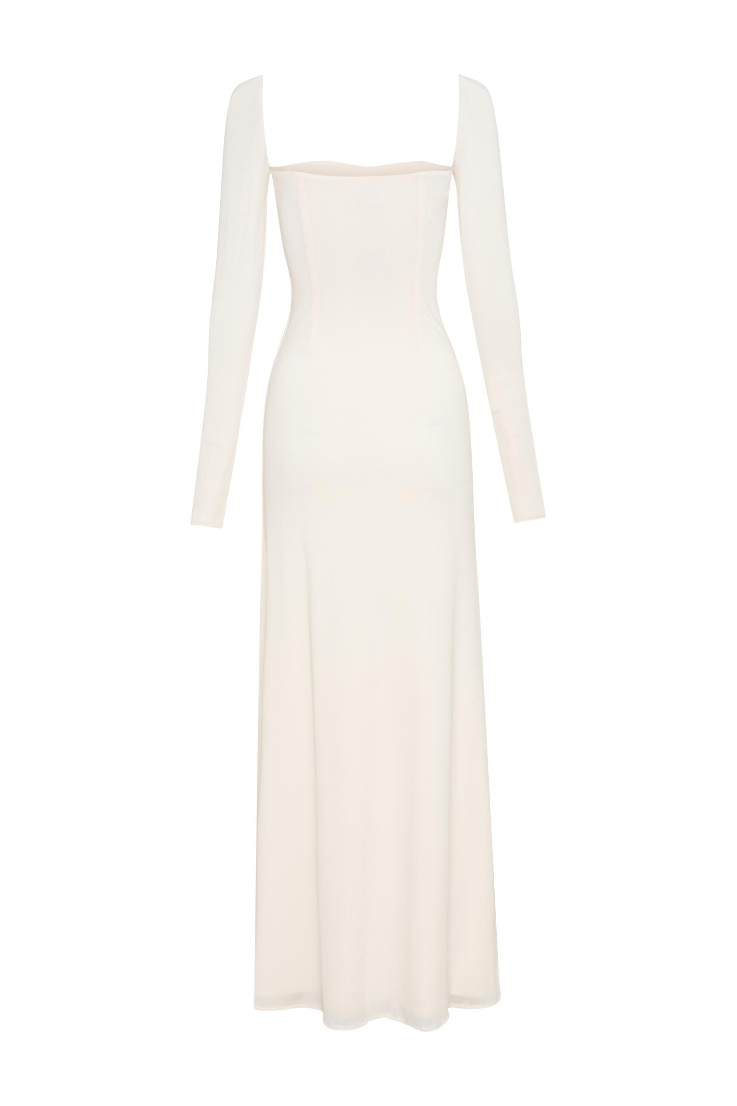 Desirie Slinky Long Sleeve Maxi Dress With Split - Ivory Product Image