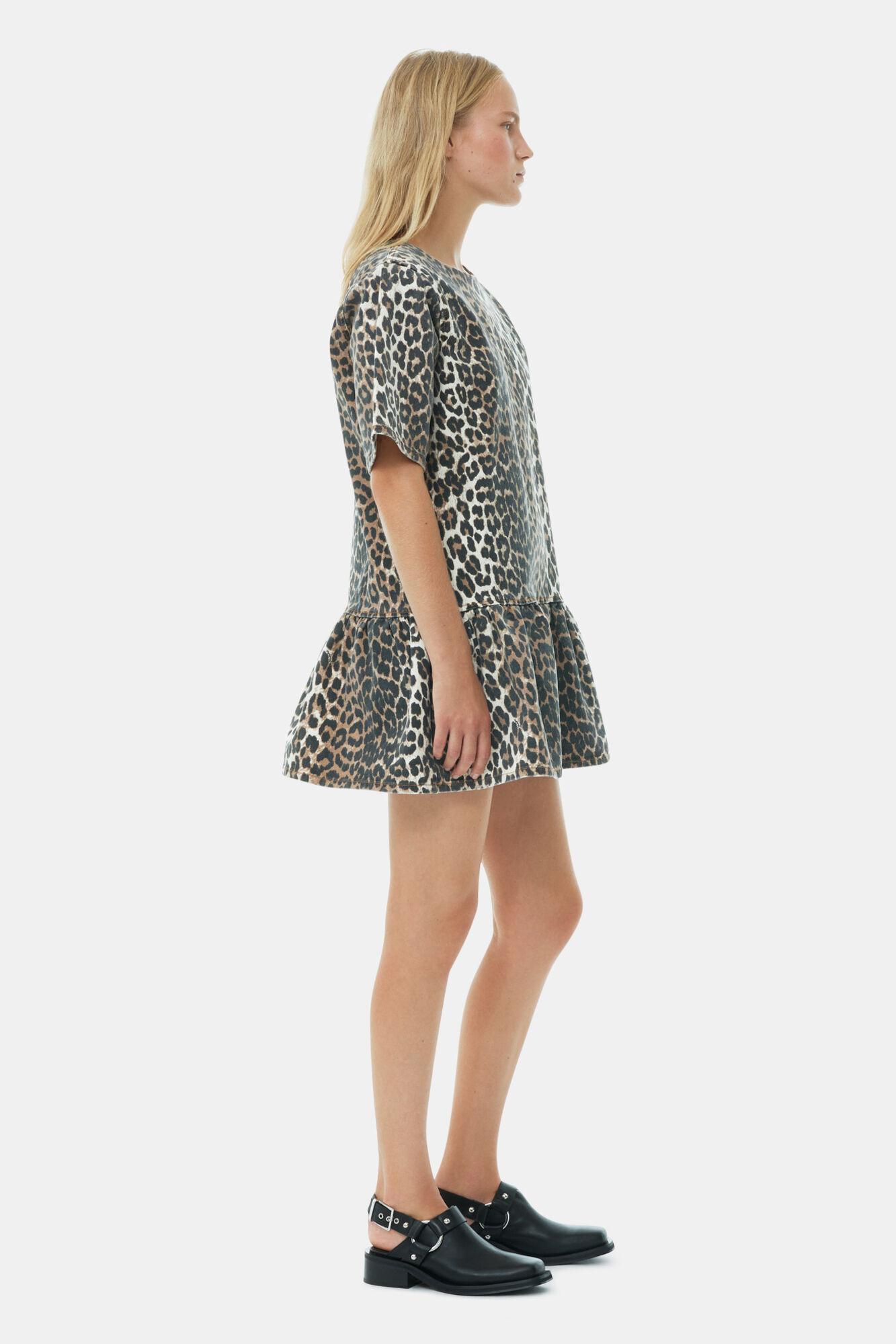 Leopard Open-back Mini Denim Dress Product Image