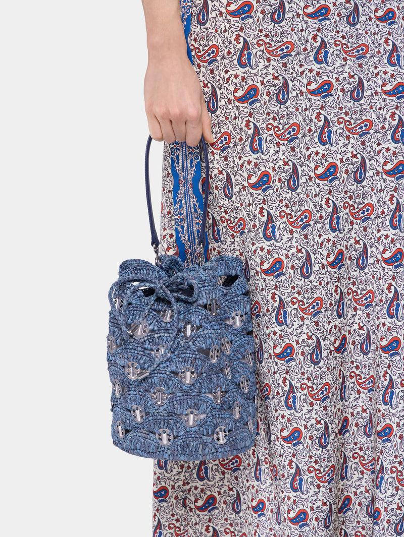DENIM BLUE RAFFIA BUCKET BAG Product Image