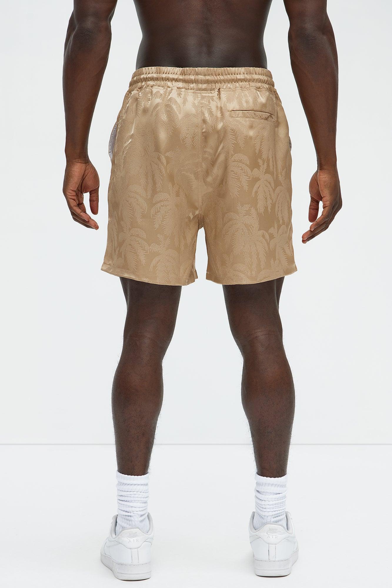 Palm Trees Jacquard Relaxed Shorts - Brown Product Image
