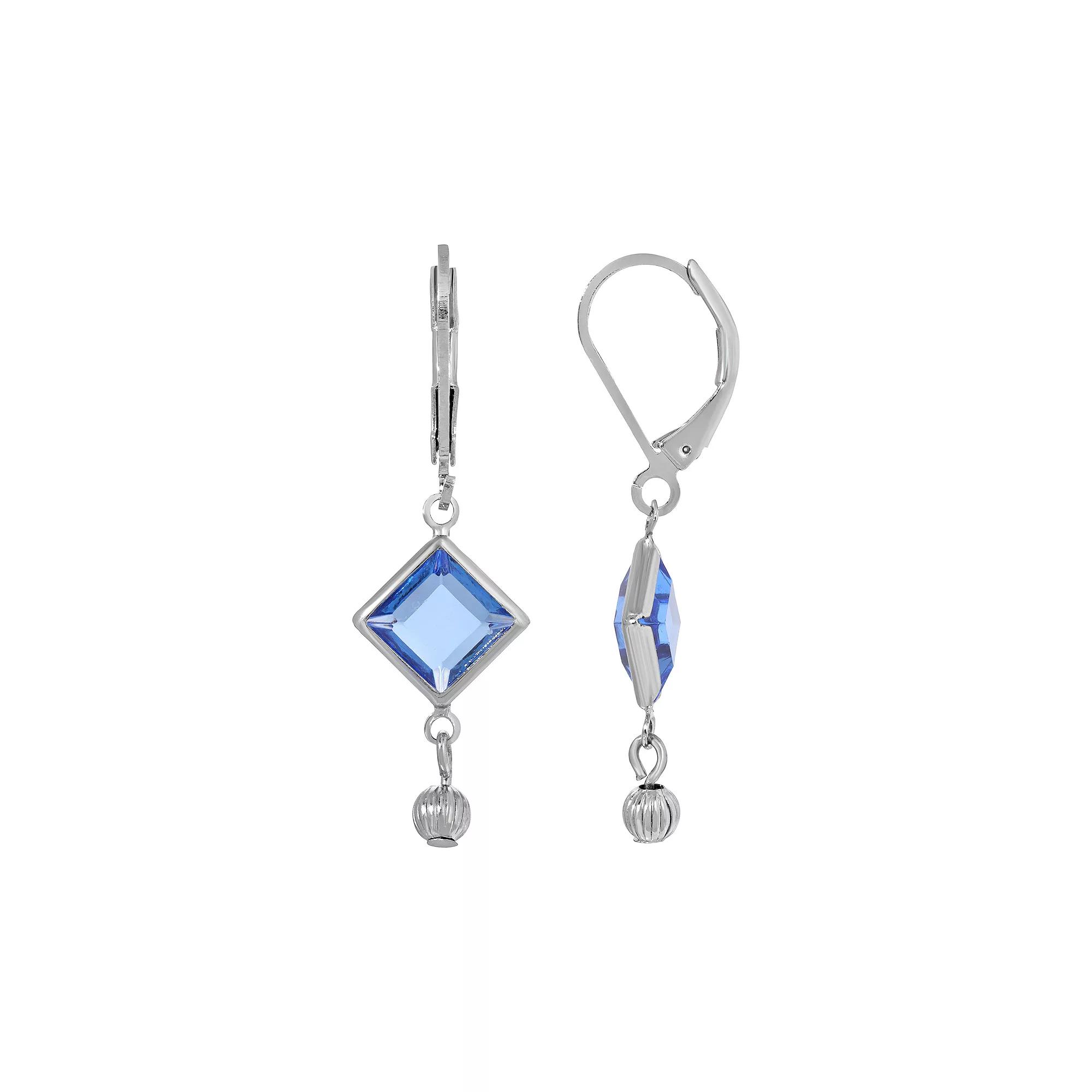 1928 Silver Tone Light Blue Crystal Square Drop Earrings, Women's Product Image