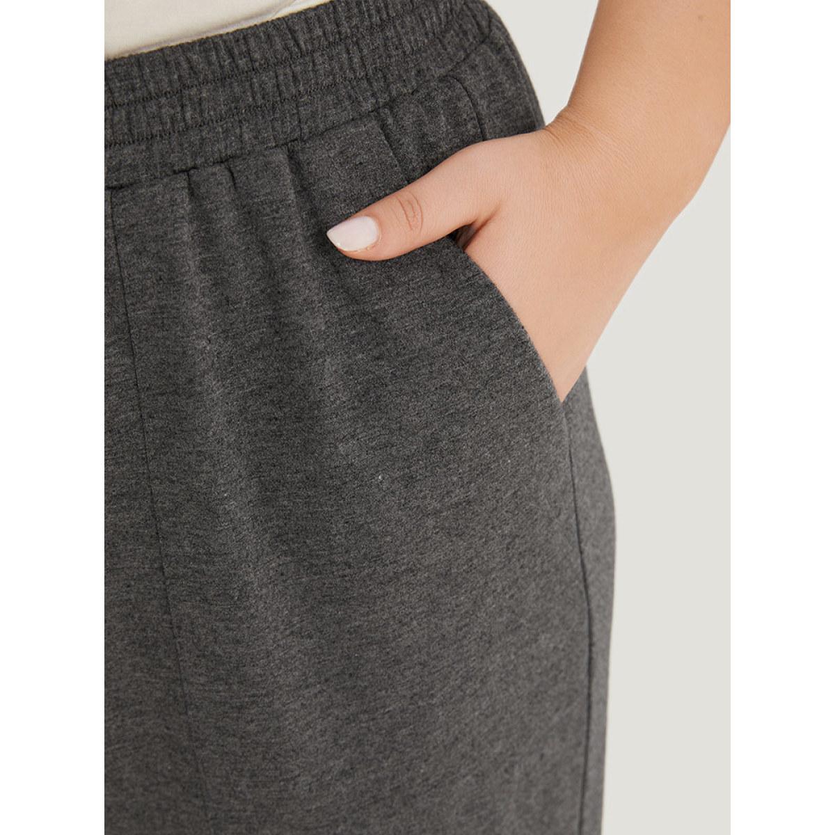 Supersoft Essentials Plain Pocket Button Detail Cropped Sweatpants DimGray Plus Size Women Casual Dailywear Elastic Waist 12/L Bloomchic Product Image