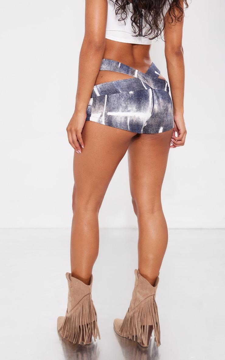 Navy Printed Low Rise Crossed Belt Hot Pants Product Image