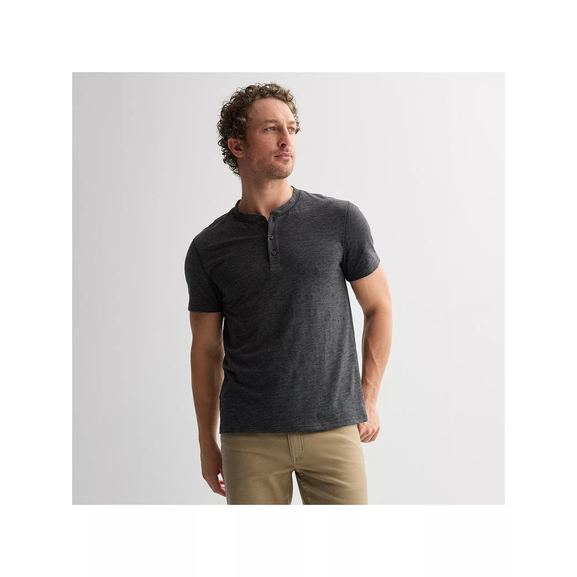 Men's Sonoma Goods For Life® Essential Short Sleeve Striped Henley T-Shirt, Size: Large, Black Stripe Product Image