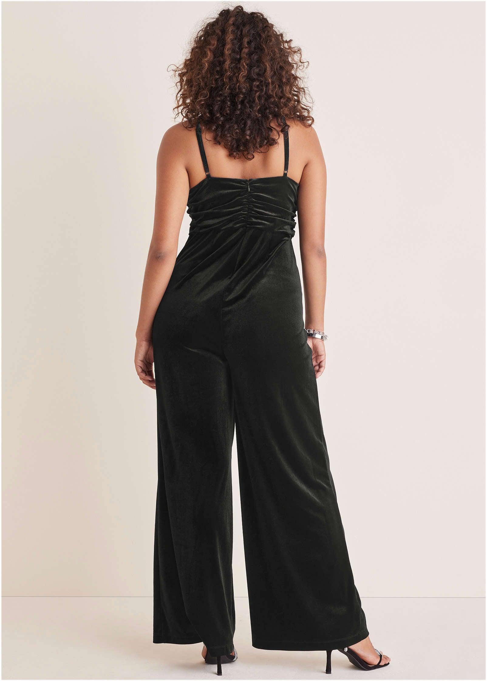 Stretch Velvet Halter Jumpsuit - Black Product Image