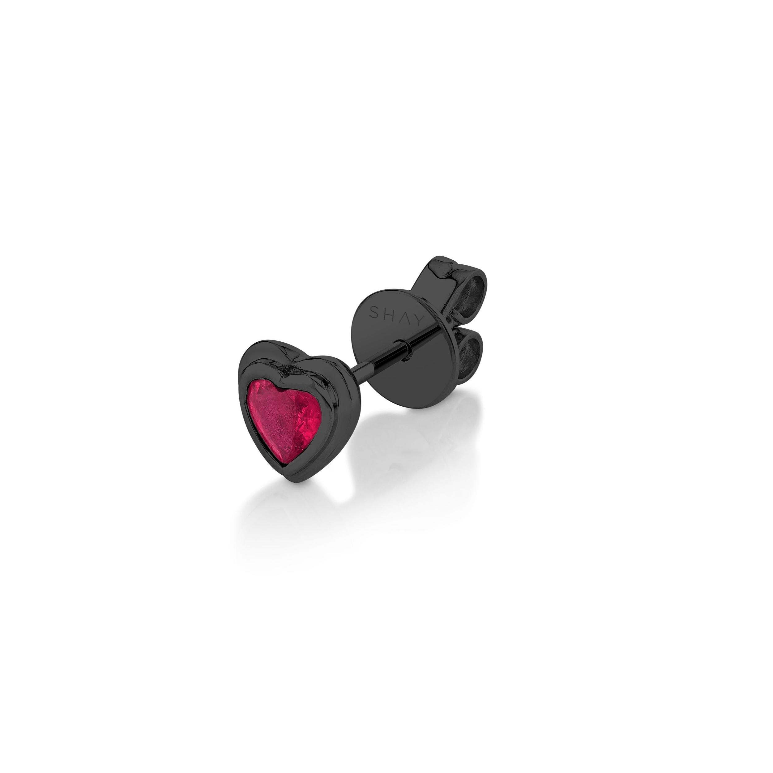 SINGLE RUBY BEZEL HEART STUD Product Image