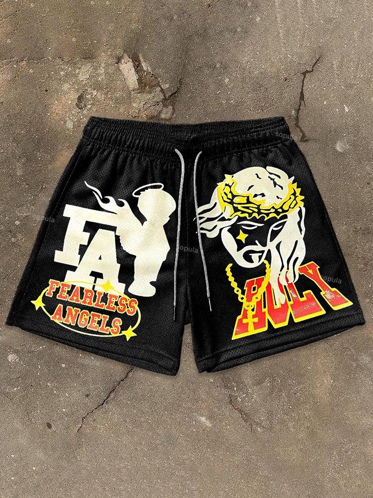 Vintage Fearless Angel Holy Jesus Graphic Basketball Mesh Shorts Product Image