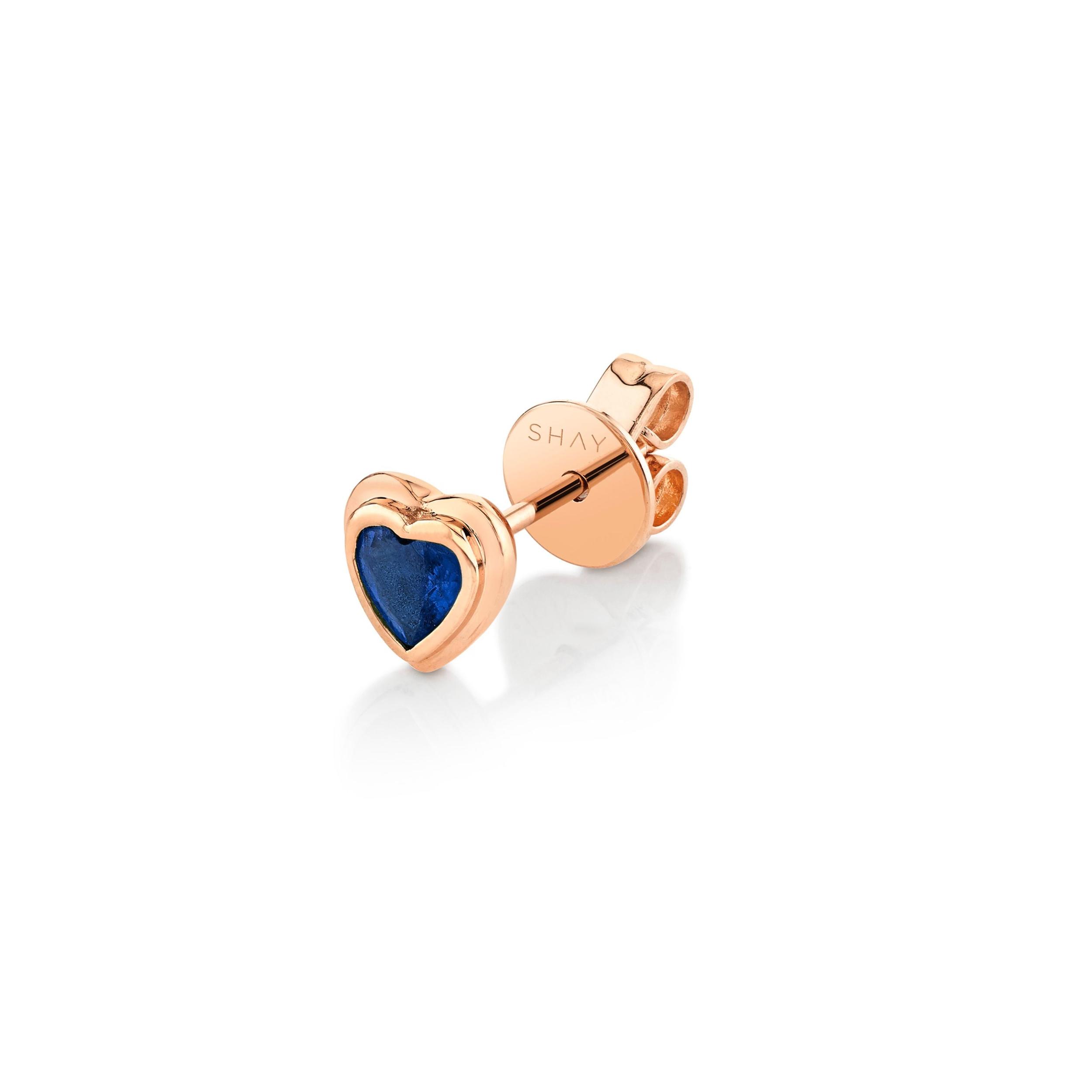 SINGLE BLUE SAPPHIRE BEZEL HEART STUD Product Image