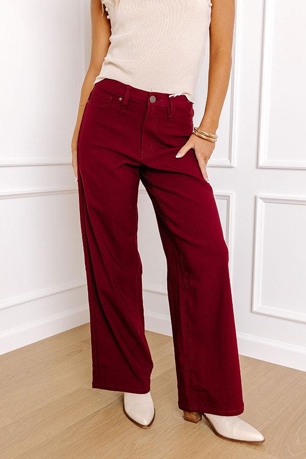 The Phoebe High Waist Wide Leg Pants in Wine Product Image