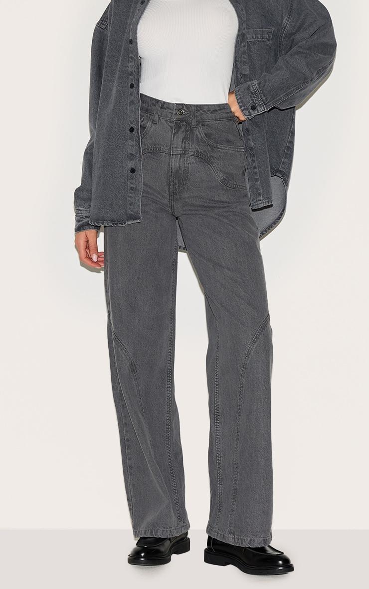 Grey High Waist Western Seam Detail Jeans Product Image