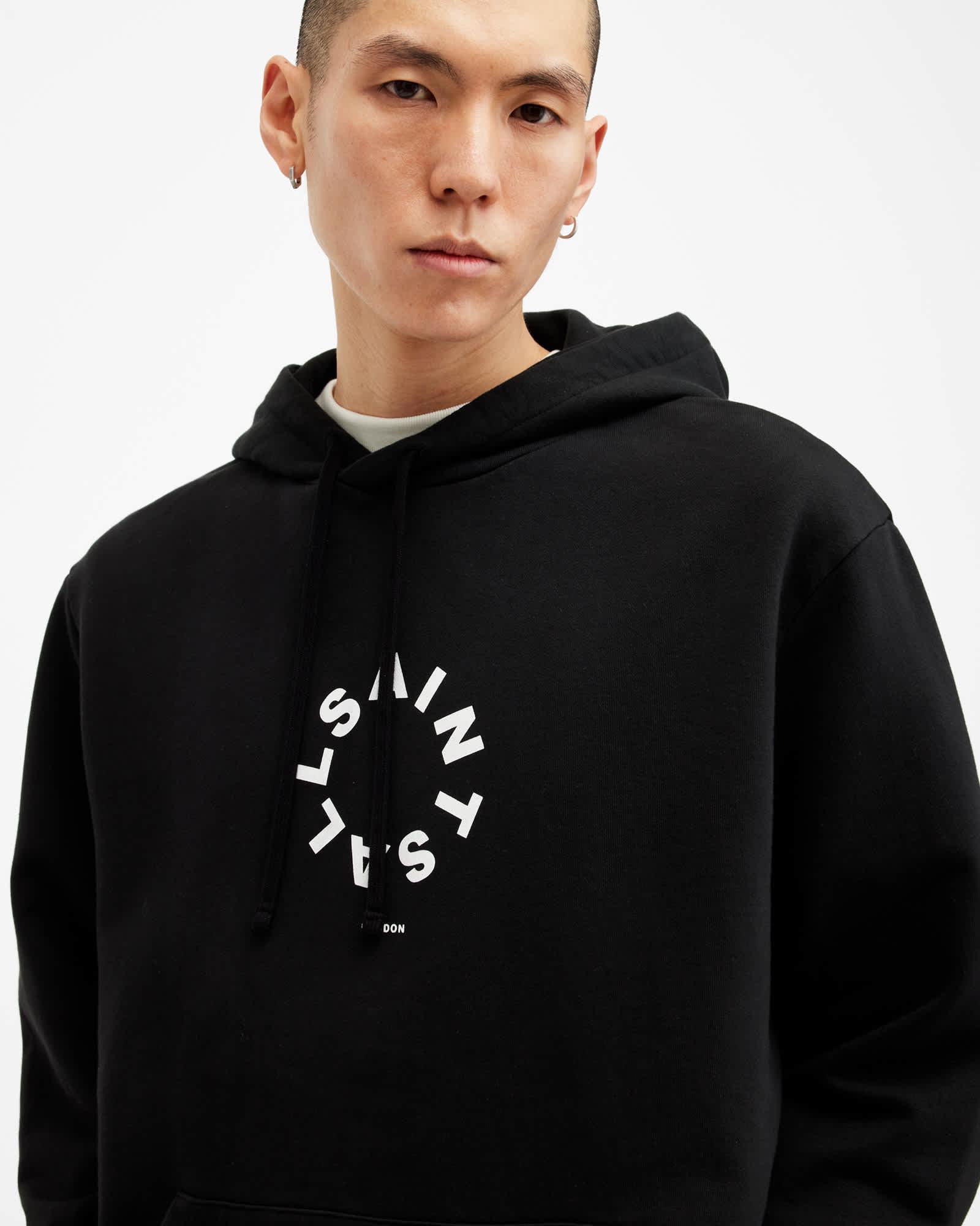 Tierra Pullover Circle Logo Hoodie Jet Black | ALLSAINTS US Product Image