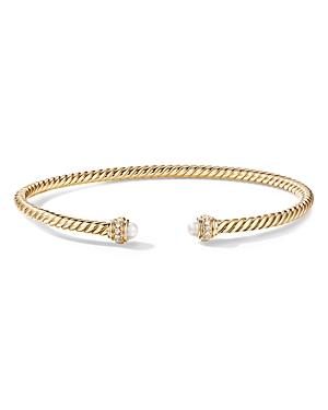 David Yurman 18K Yellow Gold Cablespira Bracelet with Cultured Freshwater Pearls & Diamonds Product Image