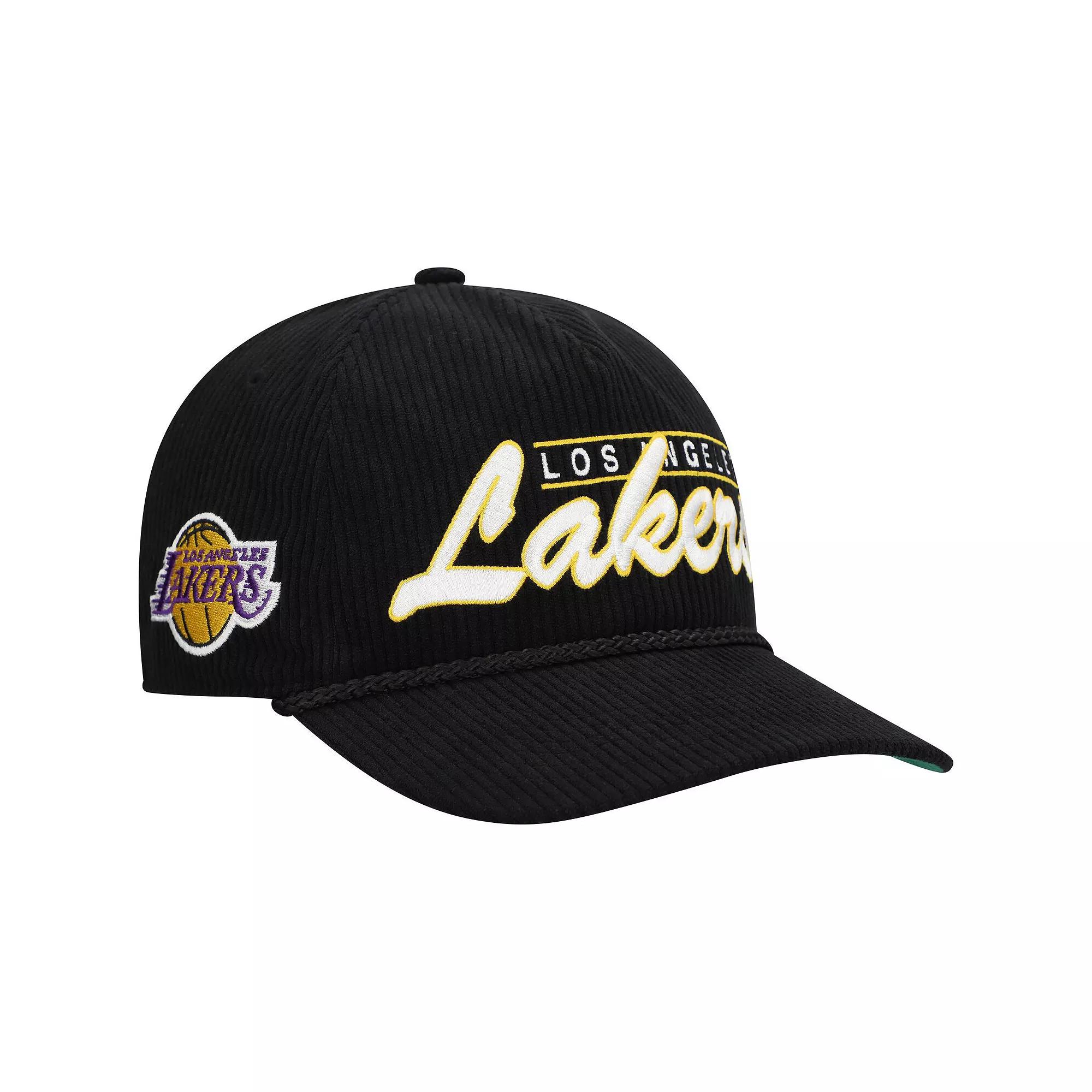Men's '47 Black Los Angeles Lakers Double Header Sidepatch Cord Hitch Adjustable Hat Product Image