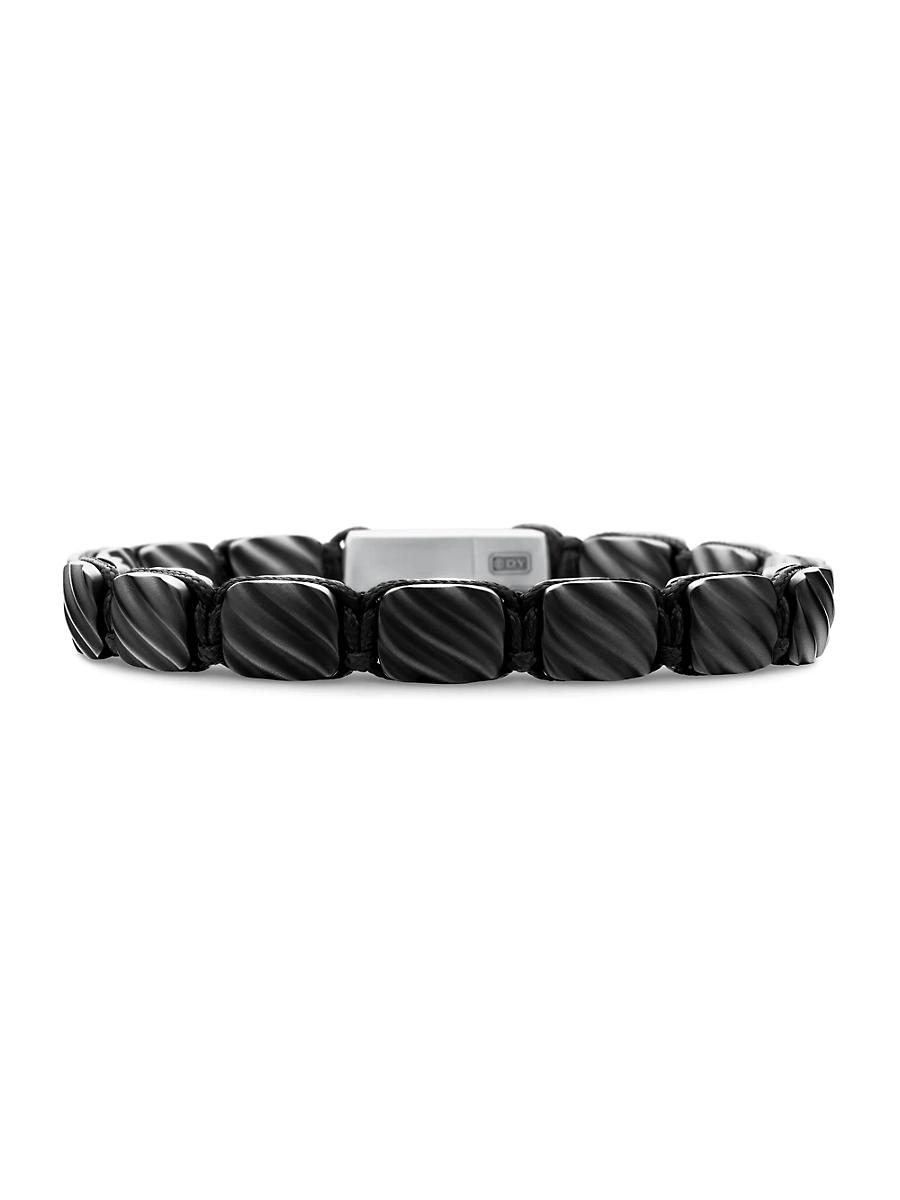 Mens Sculpted Cable Woven Tile Bracelet in Titanium Product Image