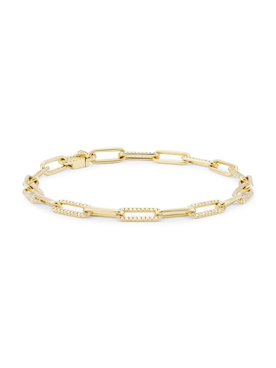 Womens 14K Yellow Gold & 0.90 TCW Diamond Pav Paper Clip Chain Bracelet Product Image