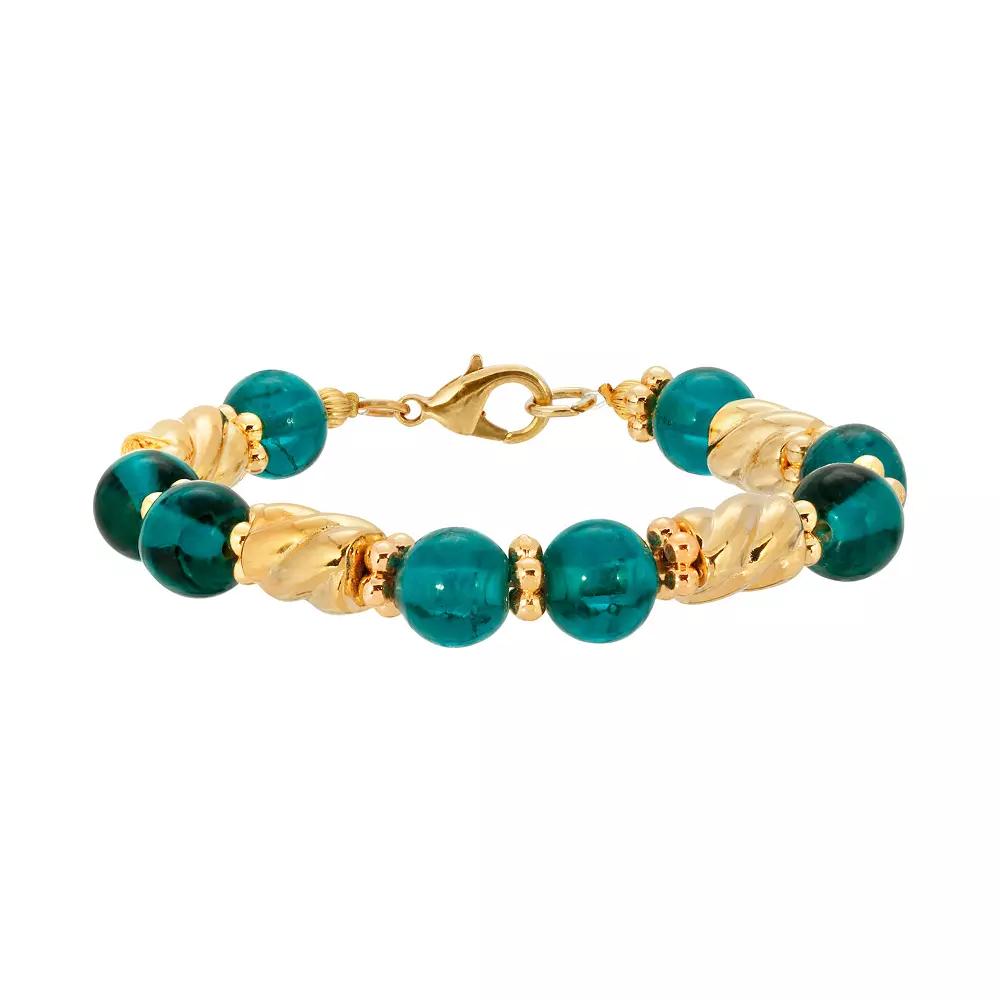 1928 Gold Tone Beaded Bracelet, Womens, Green Product Image