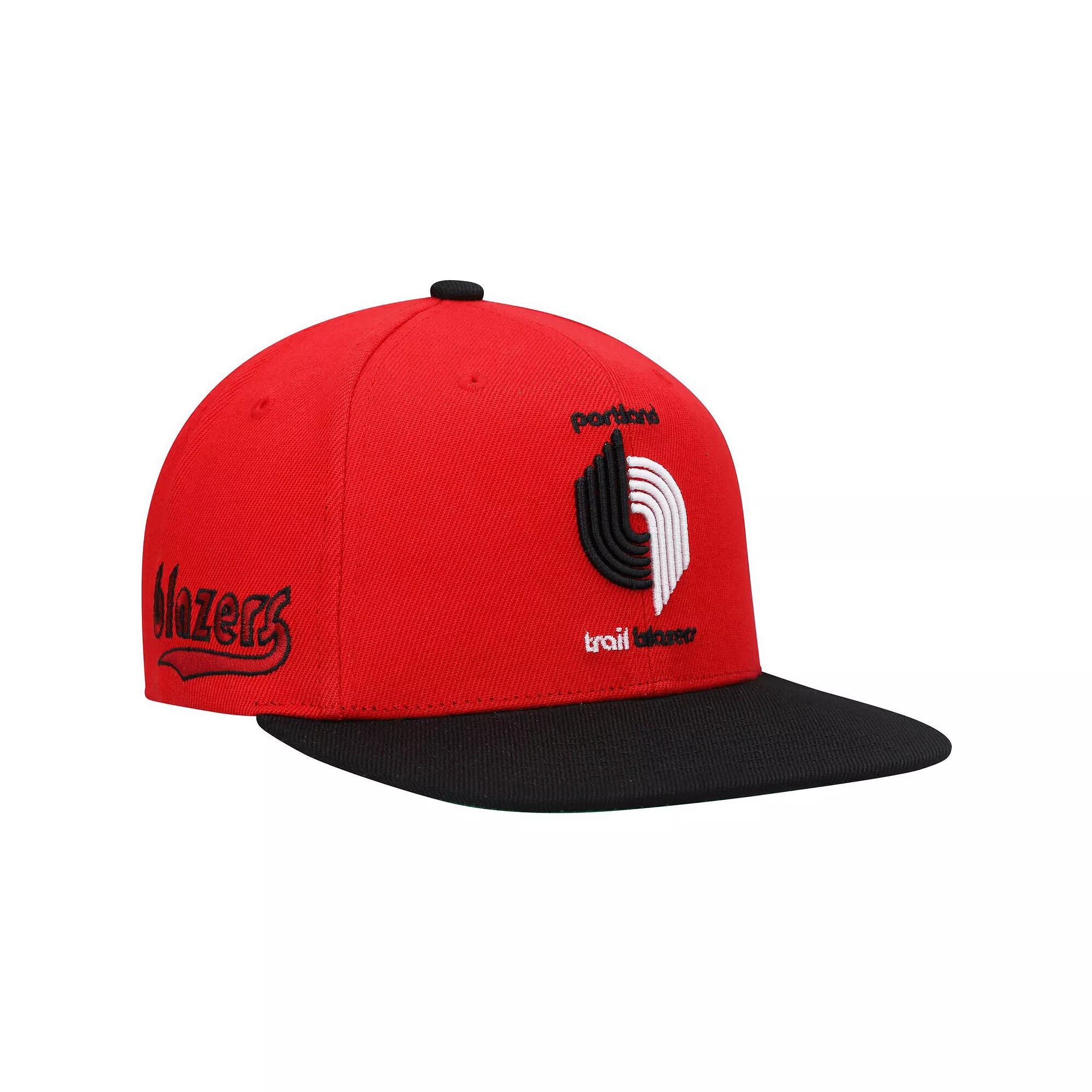 Men's Mitchell & Ness Red/Black Portland Trail Blazers Hardwood Classics Snapback Hat Product Image