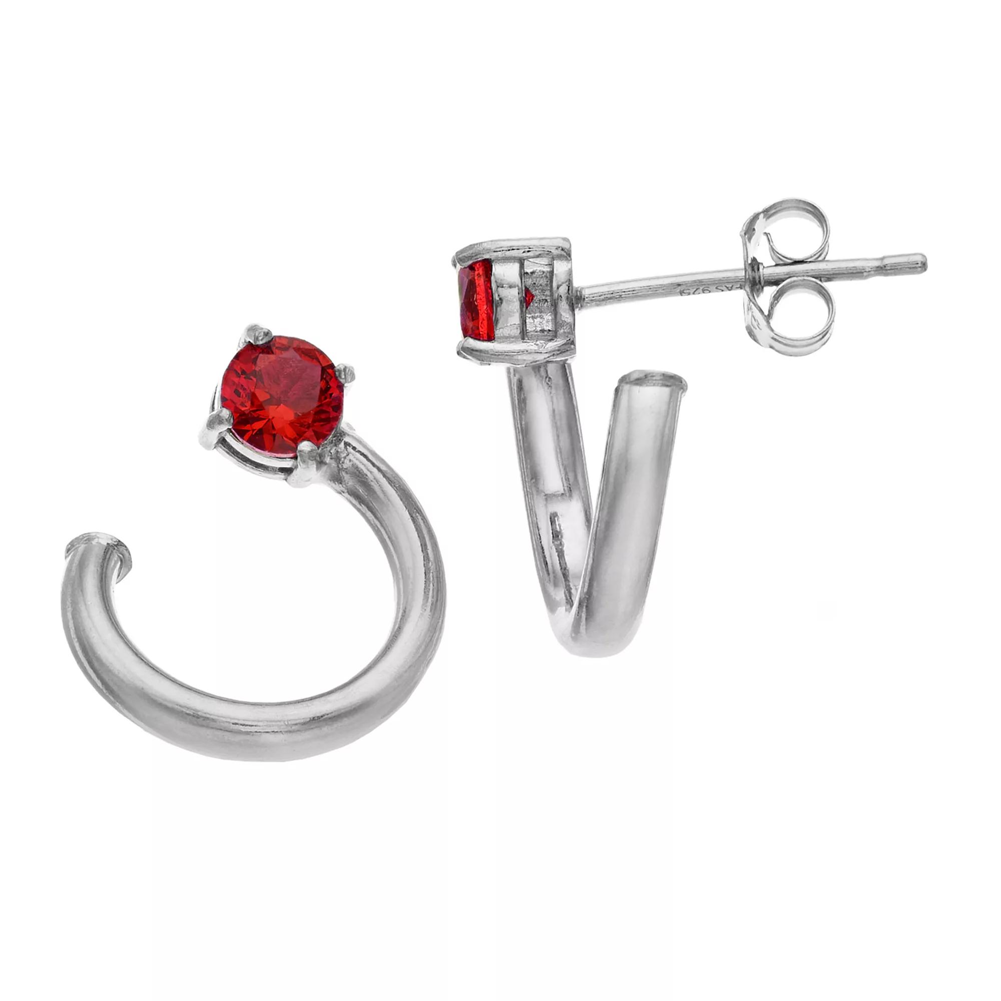 Aleure Precioso Sterling Silver Lab-Created Gemstone Front Back Hoop Stud Earrings, Women's, Sterling Silver Blue Product Image