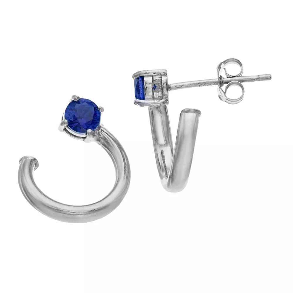 Aleure Precioso Sterling Silver Lab-Created Gemstone Front Back Hoop Stud Earrings, Women's, Sterling Silver Blue Product Image