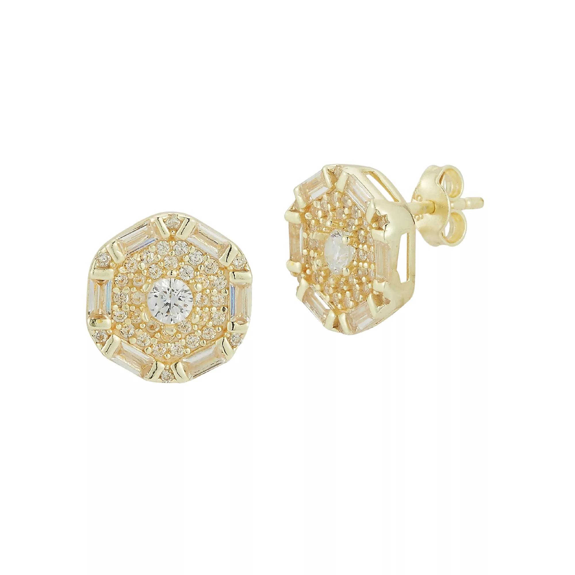 Sunkissed Sterling Cubic Zirconia Hexagon Stud Earrings, Womens, Gold Tone Product Image