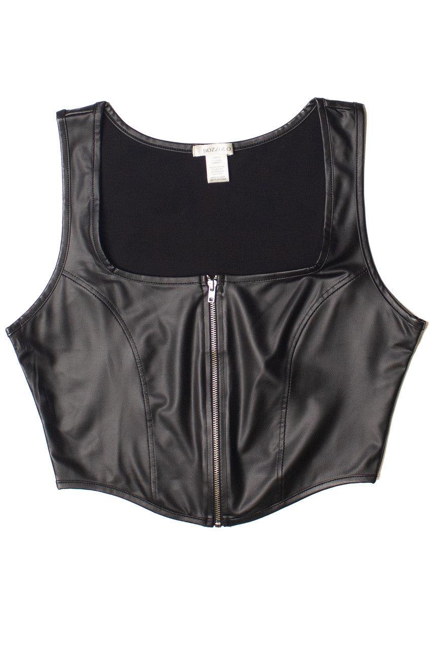 Zipper Front Pleather Crop Tank Product Image
