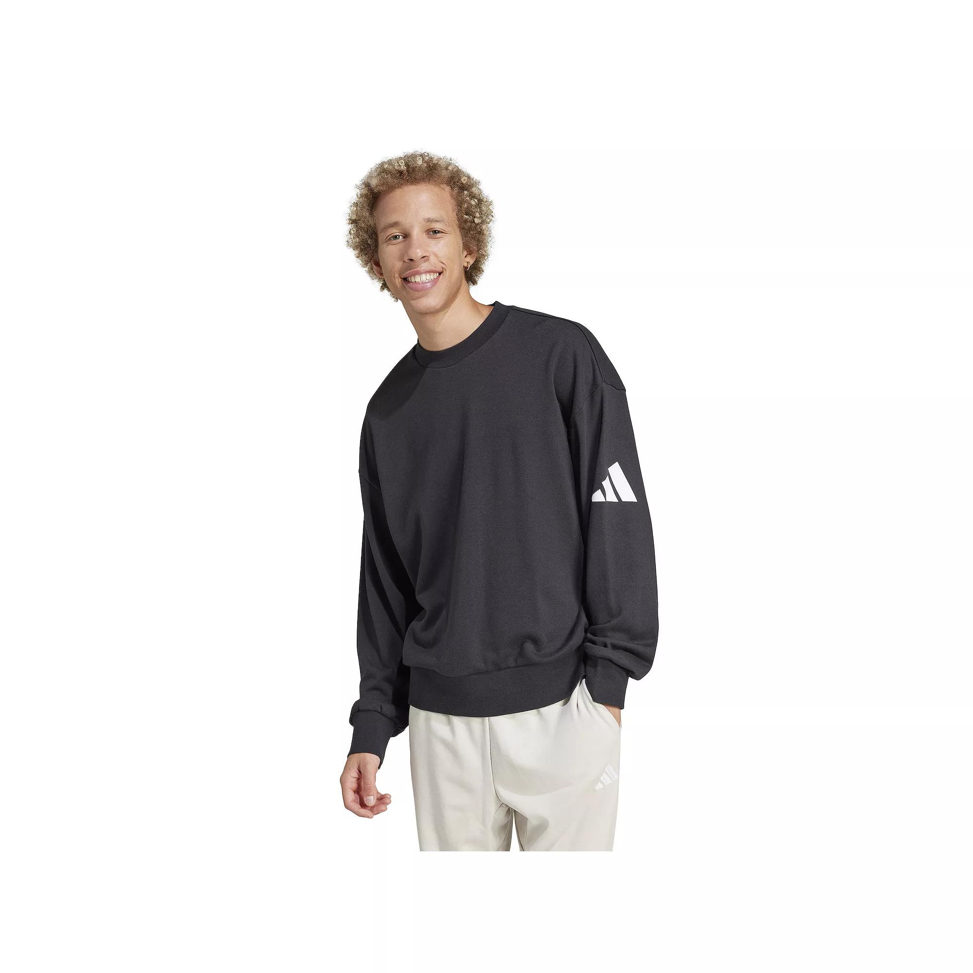 Men's adidas Essentials 3-Bar Loose Sportswear Sweatshirt, Size: Small, Black White Product Image