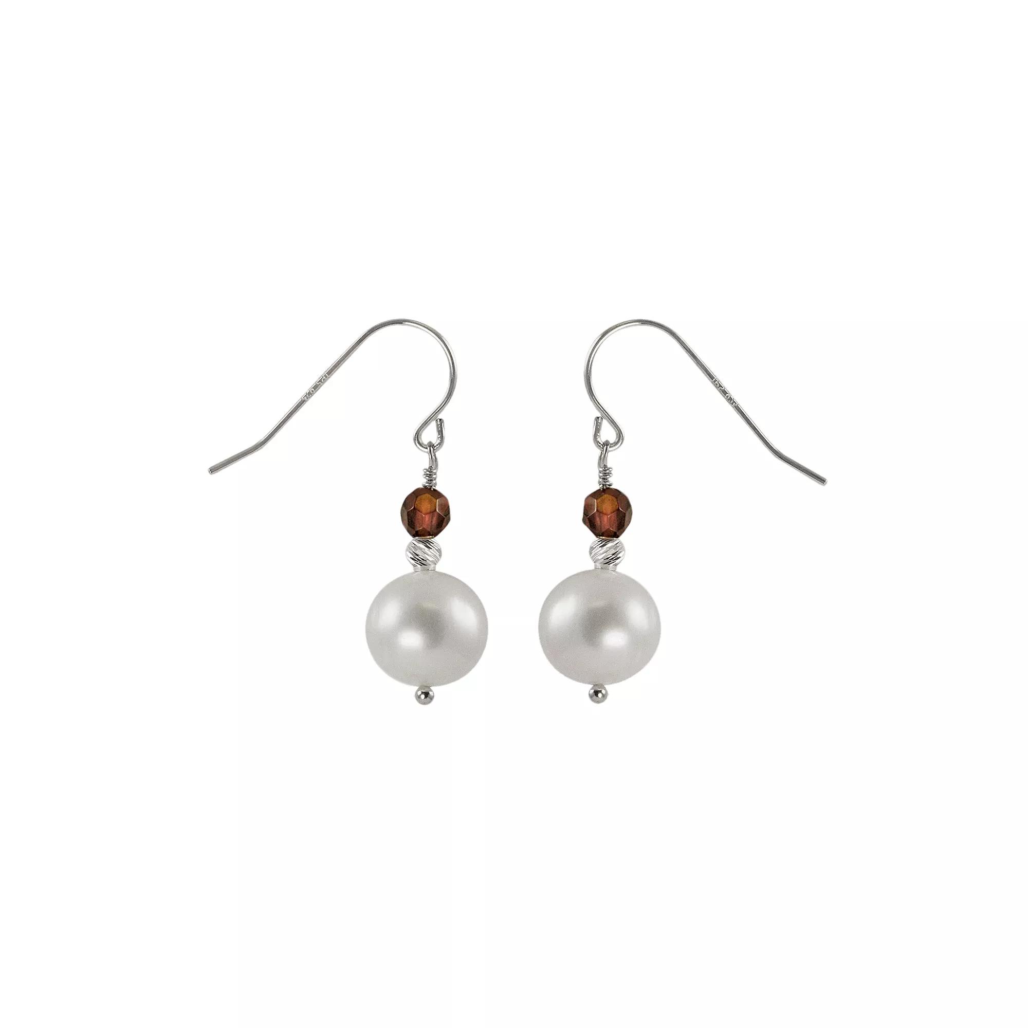 PearLustre by Imperial Sterling Silver Freshwater Cultured Pearl and Garnet Bead Drop Earrings, Women's Product Image